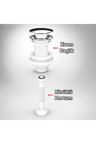 Lexroo Lavabo Sifonu Felix Pop-up Beyaz Evye Lavabo Gider Borusu Koku Önleyici Süzgeçli Bağlantı Standart