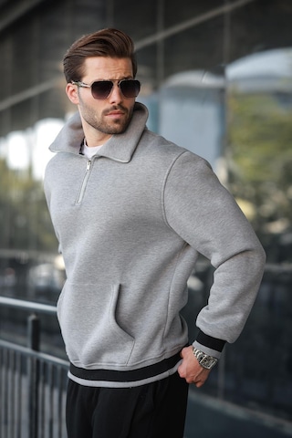 Madmext Grimelanj Fermuarlı Dik Yaka Kanguru Cep Erkek Sweatshirt E7159 Grimelanj