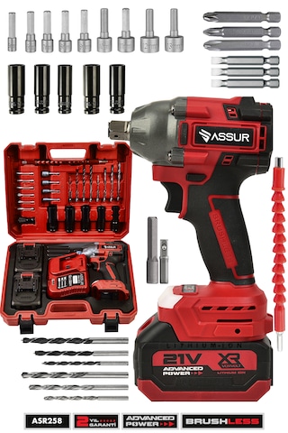 Assur ASR258 21V Çift Akü 350NM Somun Sıkma Sökme Kırmızı