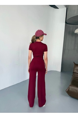 Reka Moda Osy Modal Yumuşak Dokulu Kumaş Nakış Işlemeli Rahat Bol Paça Eşofman Pantalon - Bordo Bordo