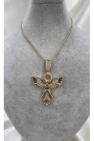 Bb Çelik Zümrüdü Anka Kuşu Kolye Altın - Beyaz