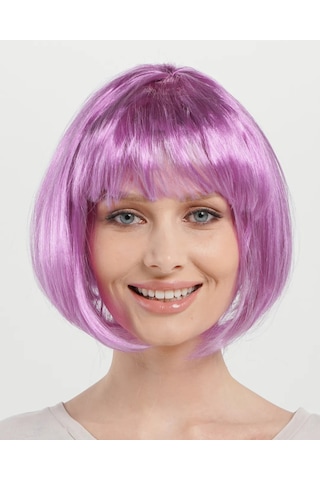 Rose Pembe Renk Düz Kesim Küt Parti Peruğu Kısa Takma Saç Lisinya