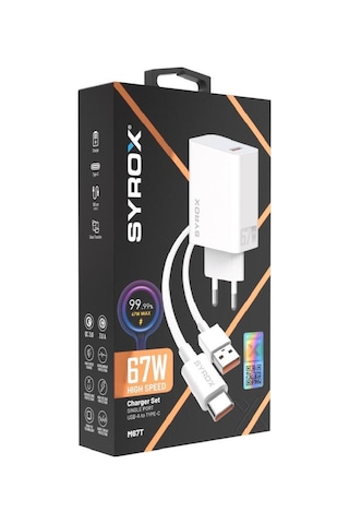 M67t 3.0a 67w Turbo 1mt Usb-a - Type-c Kablolu 1xusb-a Çıkışlı Şarj Cihazı - Beyaz