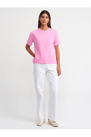 Dilvin Dekoratif Dikişli Bisiklet Yaka Tshirt 101a30312 Pembe