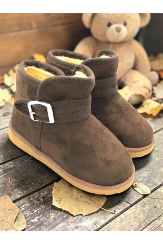 Ellaboni Çocuk Kız Bebek Kahverengi Tarçın Ultra Mini Süet Bot İçi Kürklü Kışlık Taban Bot