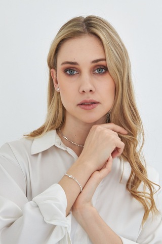 Lesa Wear Pırlanta Görünümlü Zirkon Taşlı Zarif Takı Seti Gümüş