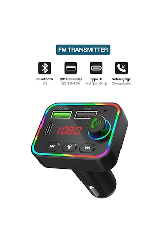 Bluetooth 5.3 Araç İçi Fm Transmitter Pd 25w Qc 3.0 Çift Usb Ekranlı Handsfree