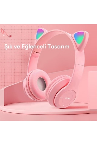 Peeq P47M Katlanabilir Kedi Kulak Kablosuz Bluetooth Kulak Üstü Kulaklık