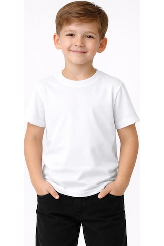 Parti Selesi Unisexs Çocuk Düz Kısa Kollu T-shirt Beyaz