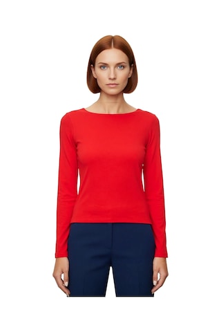 Frm Kadın Moda Şık Üst Giyim Crop Kayık Yaka Slim Kalıp Örme Pamuklu Kırmızı