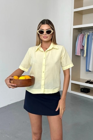 Jee Lee Kadın Kısa Kollu Pamuklu Basic Gömlek Sarı - 26y 2127 Sarı