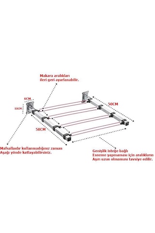 Duvara Monteli Paslanmaz Makaralı Çamaşır Askısı Balkon Katlanır Gümüş