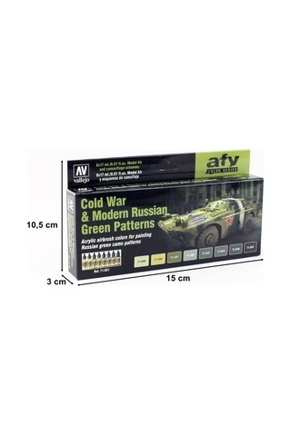 Vallejo 71621 8x18 Ml. Cold War & Modern Russian Green Patterns, Model Air Serisi Model Boyası Seti Renkli