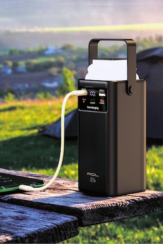 Acl Pw-113 50000mah 22.5w Hızlı Şarjlı Outdoor Powerbank Kamp Lambalı Dahili Kablolu Taşınabilir Şar Siyah