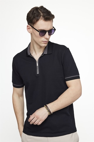 Tudors Erkek Polo Yaka Slim Fit Pamuk Fermuarlı Pike Siyah Tişört 27140 Siyah