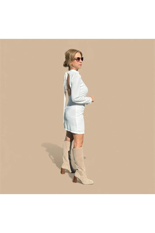 Olla Collection Sırt Dekolteli Krem Elbise Krem