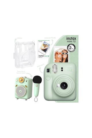 Instax Mini 12 Fotoğraf Makinesi + 10'lu Film + Şeffaf Kılıf + Divoom Fairy-OK Karaoke Bluetooth Hoparlör