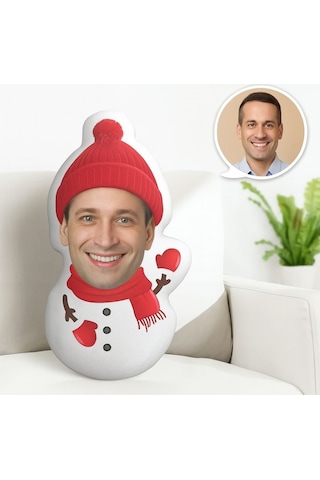 Kişiye Özel Kardan Adam Yastığı Sevdiklerine Özel Fotoğraflı Yılbaşı Armağanı Çok Renkli