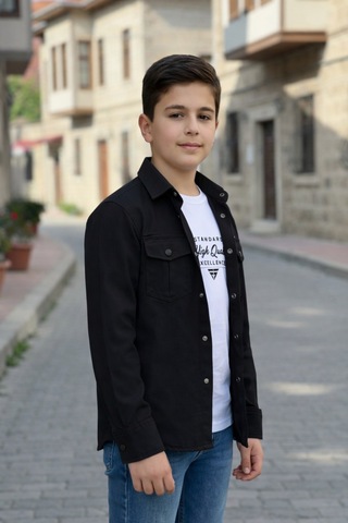 Pina Kids Erkek Çocuk Çıtçıtlı Gömlek Tişört Üst Takım Siyah