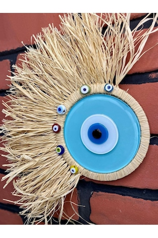 El Yapımı Yelpaze Model Rafya Nazar Duvar Süsü M099