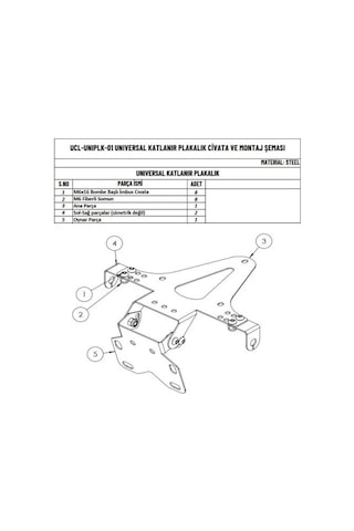 Moto Üçel Unıversal Katlanır Plakalık