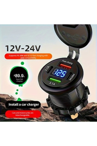 Sunshine022 Siyah 120w 4 Port Araç Şarj Cihazı Çift Pd Hızlı Şarj 12v-24v Geniş Voltaj Motorcycle Rv