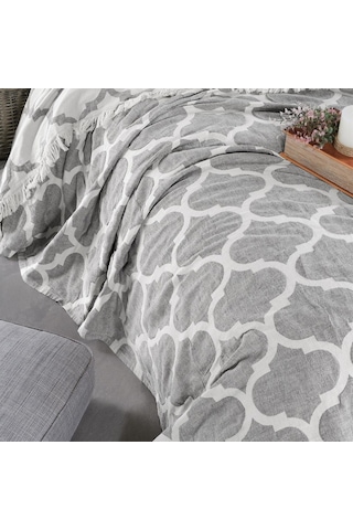 Damask Design Çift Taraflı Jakarlı Keten Pamuk Dokuma Battal Boy( Antrasit-240X260 Cm Antrasit