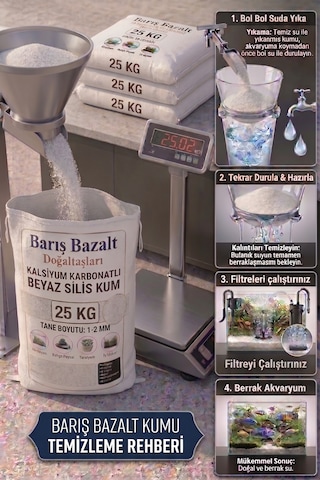 25 Kg 1-2 Mm Beyaz Akvaryum Kumu Kalsiyum Karbonatlı Silis Kumu Dekoratif Akvaryum Taban Kumu