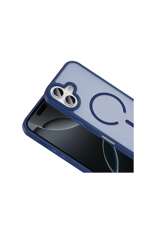 Vendas Apple Uyumlu iPhone 17 Kılıf M-safe Şarj Özellikli Mat Arka Yüzey Zore Sio Kapak + Hayalet Ekran Koruyucu Lacivert