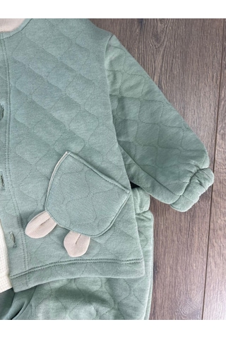 Bebicix Cep Detaylı Omuzdan Çıtçıtlı Kapitone 3'lü Erkek Bebek Takım Yesil
