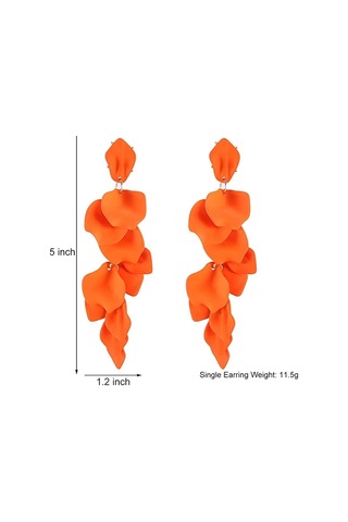 Uzun Akrilik Gül Yaprağı Küpeler - Sarkan Abartılı Çiçek Küpe Turuncu
