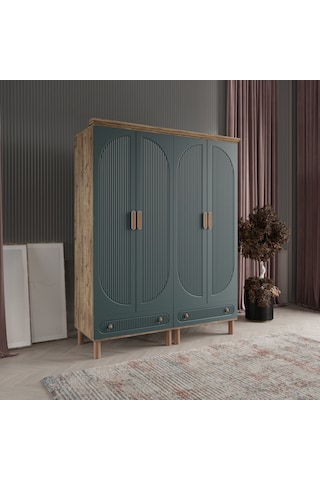 Beenal Furkan 4 Kapaklı Gardırop Dolap 160cm Atlantik Çam-yeşil