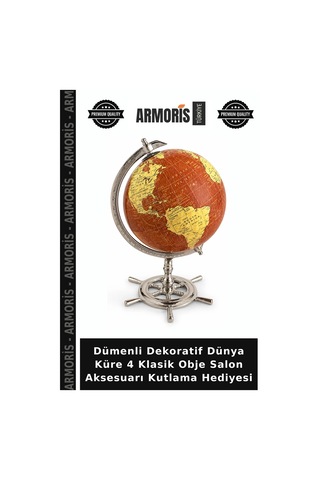 Dümenli Dekoratif Dünya Küre 4 Klasik Obje Salon Aksesuarı Kutlama Hediyesi Çok Renkli