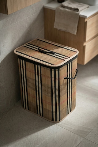 Nordic Dikdörtgen Bambu Sepet - 50 Cm Koyu Kahverengi