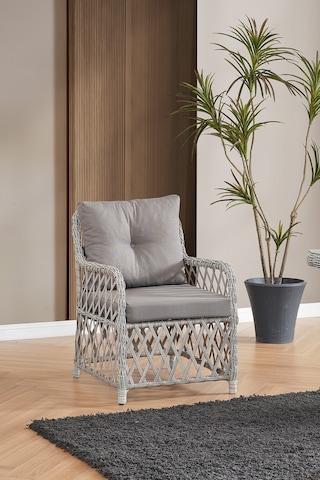 Roma Rattan Bahçe Balkon Takımı 2+1+1 Cam Masalı Gri