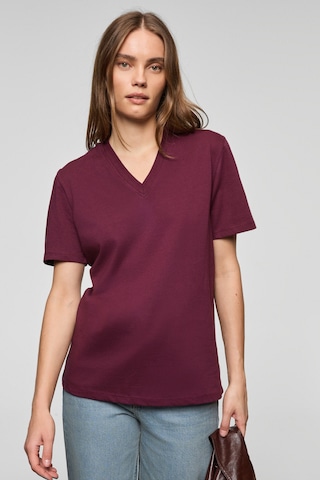 Grımelange Alıne Kadın %100 Organik Pamuk Derin V Yakalı Comfort Fit Bordo T-shirt Bordo