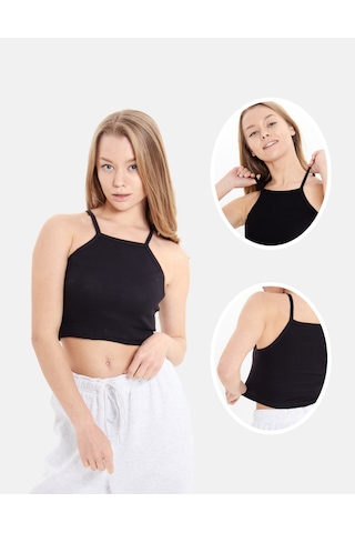 Alya Underwear Kaşkorse Dar Yaka Askılı Crop Siyah