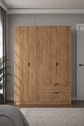 Arden 4 Kapaklı 2 Çekmeceli Gardırop/dolap 128x182x44 Cm Atlas Çam Modern Tasarım Kahverengi