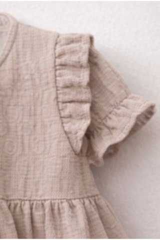 Baby Corner Bebe Yaka Fırfırlı Kız Bebek Elbise Kahverengi