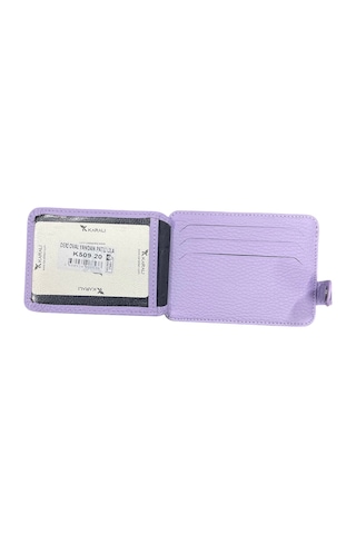 Karali Hakiki Deri Oval Yandan Patlı Lila Cüzdan Kartlık K509-20 Lila