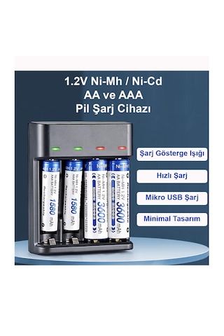 Greentech Pil Şarj Cihazı Dört Yuvalı - 1.2v Ni-mh / Ni-cd Aa / Aaa / Gt-bc07
