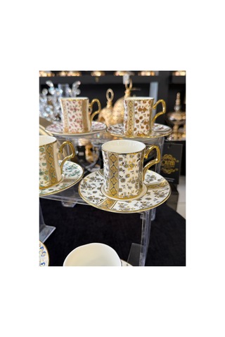 Acar Plus Wılmot Renkli Gold Yaldızlı Lüx Porselen Kahve Fincan Takımı 90 Ml Çok Renkli