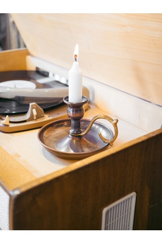 Bakır El Şamdanı Düz Model Oksitli Renk