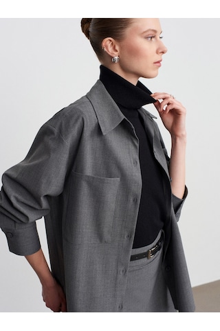 Dilvin 50534 Oversize Gömlek-gri Gri