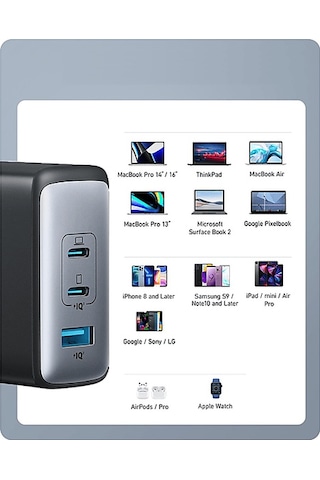 Anker A2145 Nano Iı 100 W Usb-c 3 Çıkışlı Gan Iı Yüksek Hızlı Şarj Cihazı