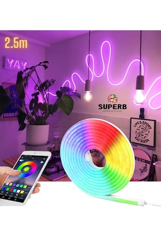 Neon Led Şerit Işık Seti Rgb Renkli Bluetooth Smart 2.5 Metre
