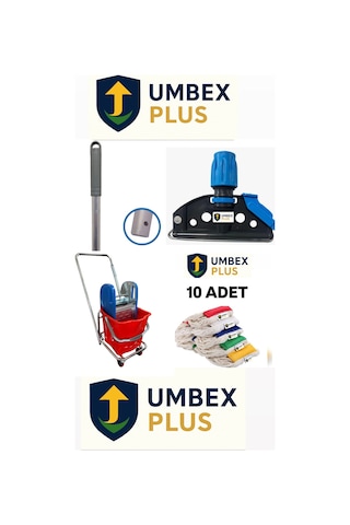 Umbex Tek Kovalı Çelik Presli Krom Temizlik Arabası Paspas Arabası Temizlik Seti + Islak Mop Seti.
