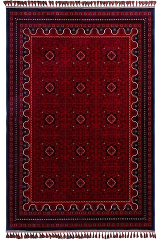 Elvey Home Afgan Vintage Kaymaz Taban Gerçek Kadife Bambu Sık Dokuma Otantik Dekoratif Zamansız Tasarım Halı Red/bordo