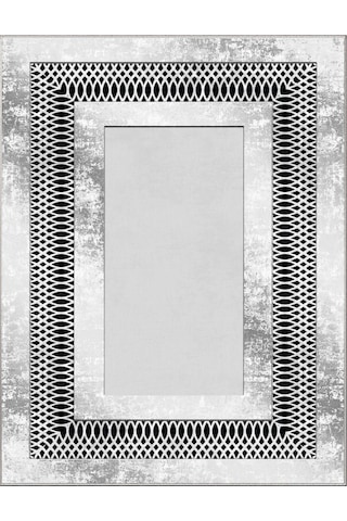 Yıkanabilir Kaymaz Taban Dekoratif Salon Mutfak Halı 11 Gri - Siyah