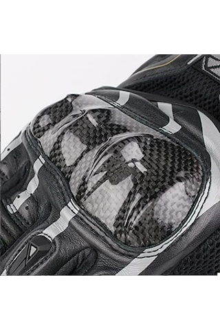 Motoanl Karbon Fiber Koruma Deri Microfiber Eldiven Gri - Siyah